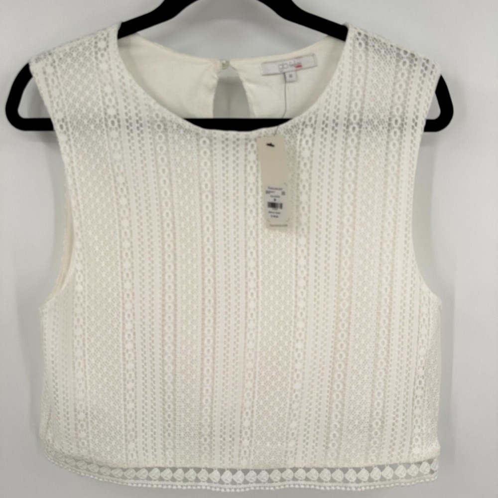 Francesca's Closet Glo Fashion London Top Womens Medium White Cropped Crochet